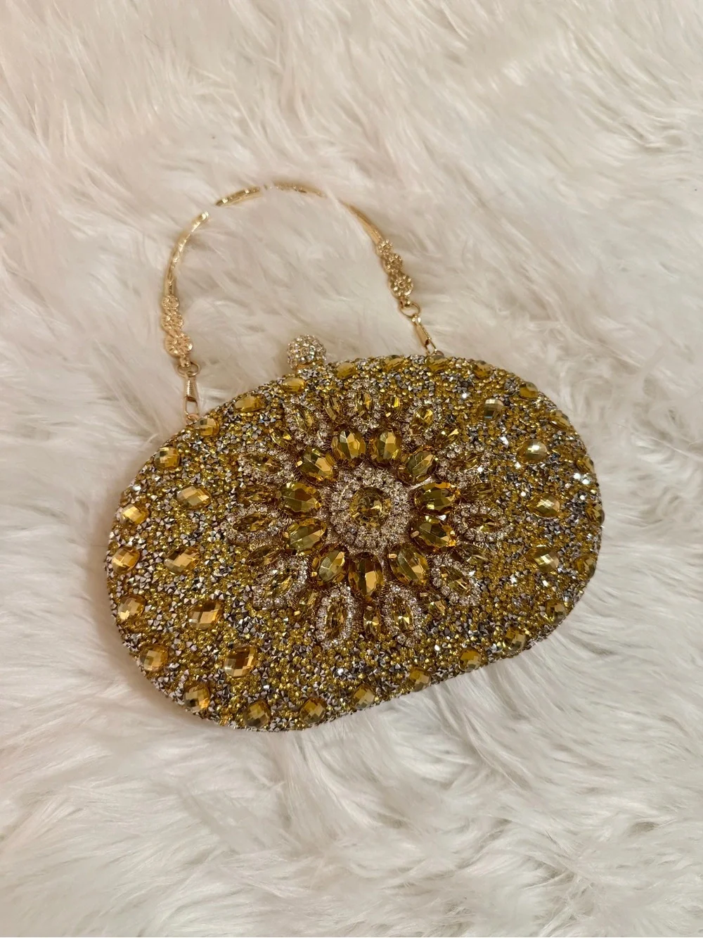 Gold Rhinestone Crystal Jeweled Evening Clutch Handbag